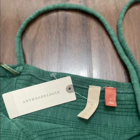 Anthropologie Green Ruched Spaghetti Strap Top - Picture 2 of 6